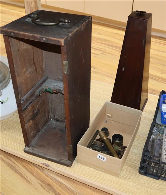 A Culpepper type microscope box, one other and microscope parts